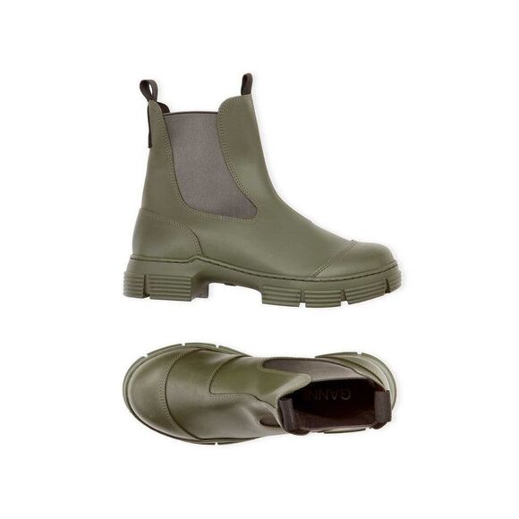 Ganni Women’s Rubber City Ankle Boots S1526 in Kalamata Green Sz 37 - Picture 1 of 9